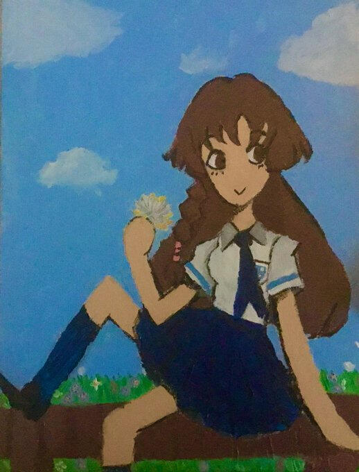 A painting of nakuru akizuki from cardcaptor sakura holding a queen of the night flower