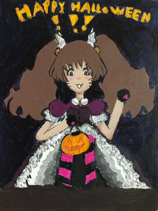 A painting of sakura and yukito as alice and the white rabbit from alice in wonderland