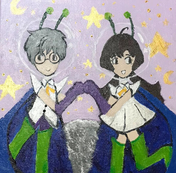 a painting of yukito and nakuru as aliens
