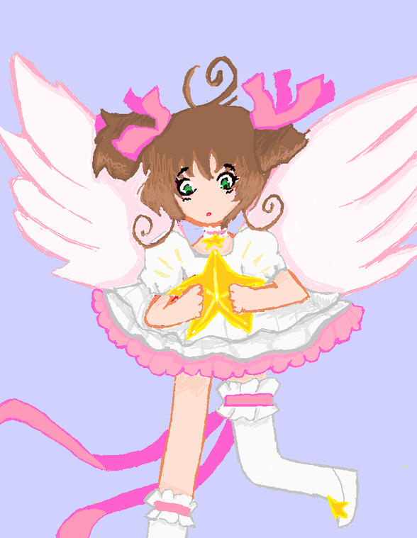 A drawing of sakura from cardcaptor sakura in her platinum outfit holding a star